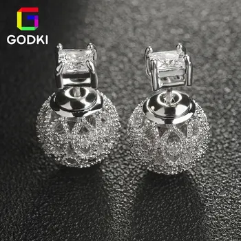 

GODKI Both Sides Hollow Flower Disco Ball Oversized Cubic Zirconia Women Party Engagement Stud Earring