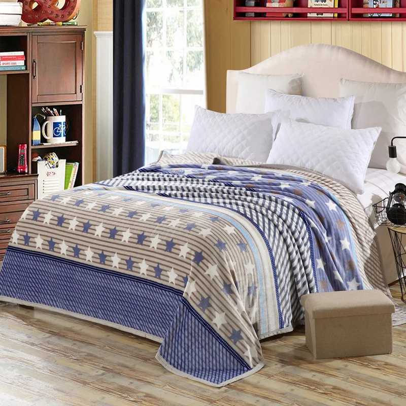 

light blue stripes stars pattern 1pcs bedding Blanket Thick Soft Throw Blanket on Sofa Bed Plane Travel Plaids Adult 200x230cm
