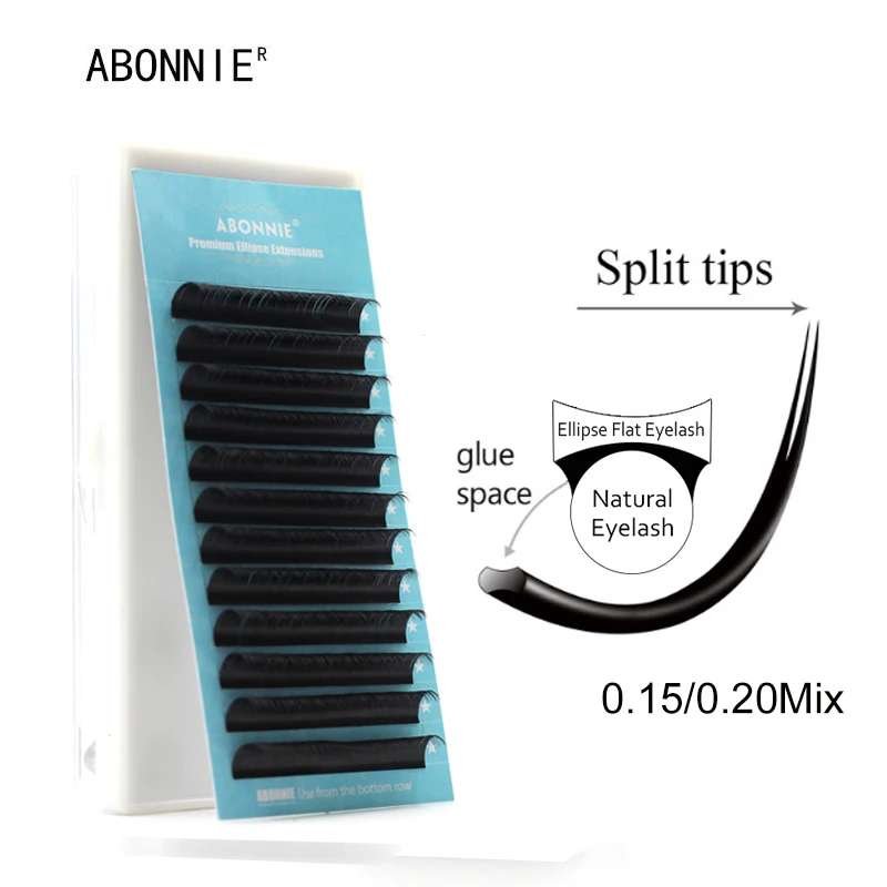 ABONNIUE в виде плоского эллипса ресницы для наращивания разделенные кончики в форме эллипса мягкие и натуральные накладные ресницы из искусственной норки 12 линий C D