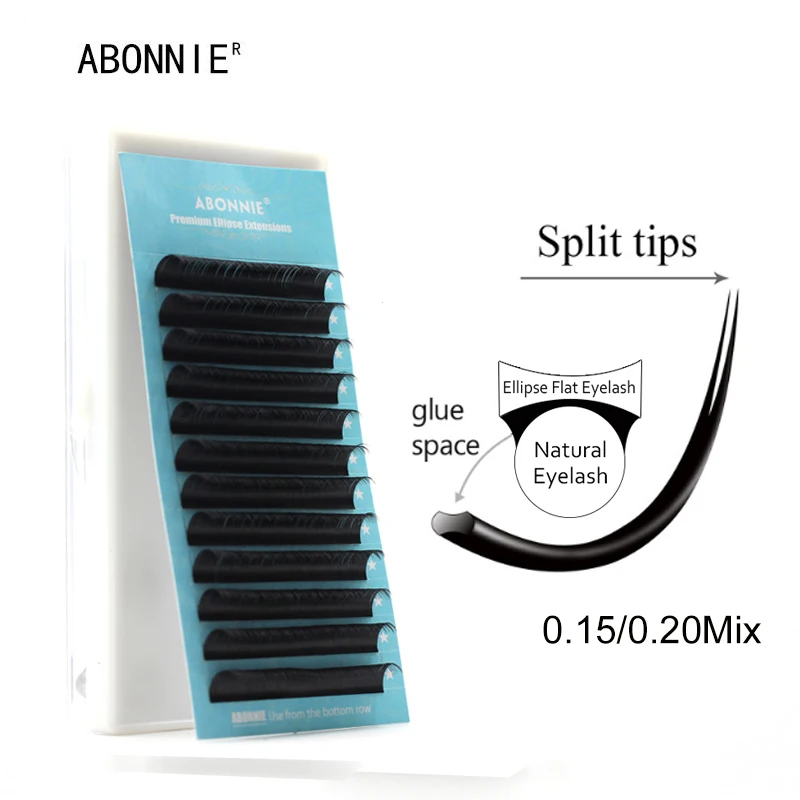 

ABONNIUE Flat Ellipse Eyelash Extensions split tips ellipse shaped soft and natural false eyelash Faux mink 12 lines C D