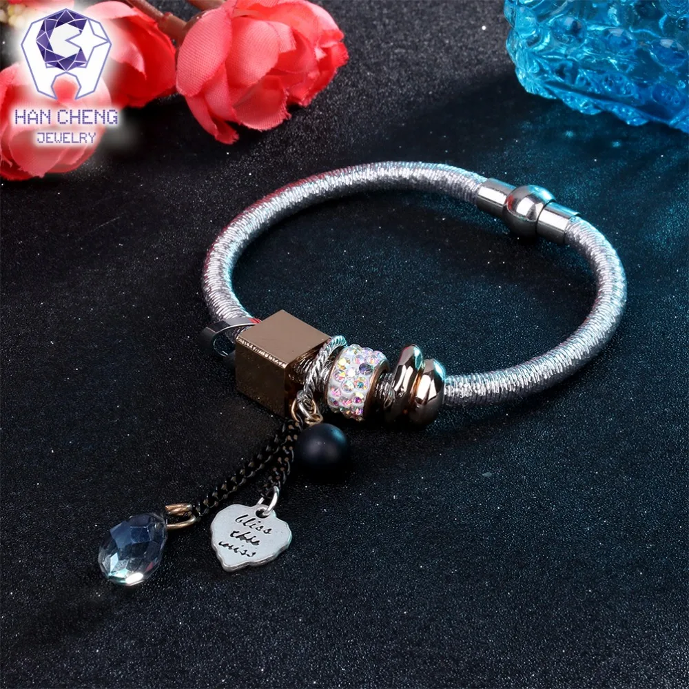 HanCheng Новый Boho веревка ручной работы сердце Шарм браслет горный хрусталь