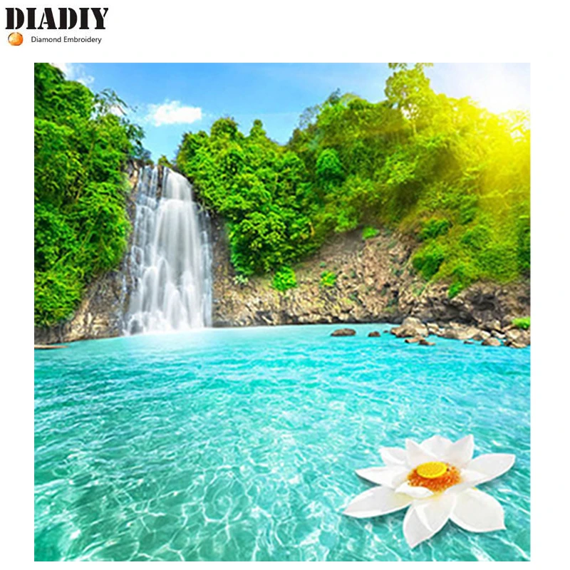 DIADIY 5D DIY Diamond Painting landscape Waterfall Cross Stitch 3D Scenery diamond Embroidery rhinestones Christmas gift | Дом и сад