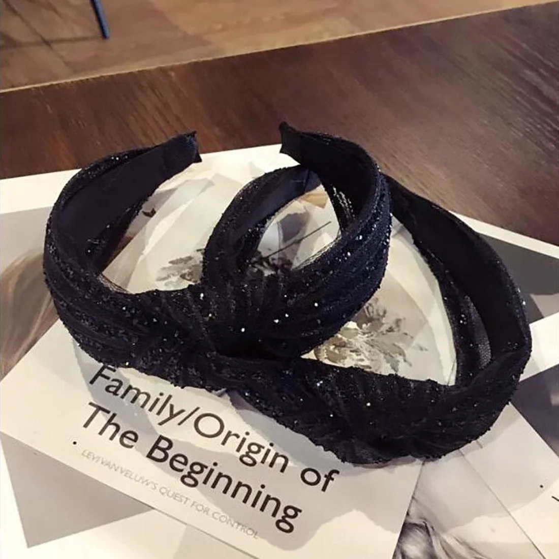 Модные черные кружево для женщин широкий завязанный Hairbands блестящий кристалл обруч для волос обруч интимные аксессуары головной убор