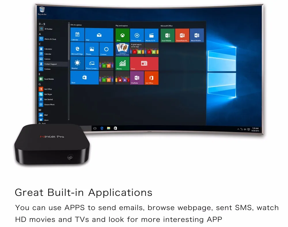 Wintel W8 Pro приставка Mini PC с Windows 10 Домашняя OS 2 ГБ/32 ГБ флэш-памяти на базе Windows W8 Pro с 2,4G, Wi-Fi, BT4.0 RJ45 100 M LAN