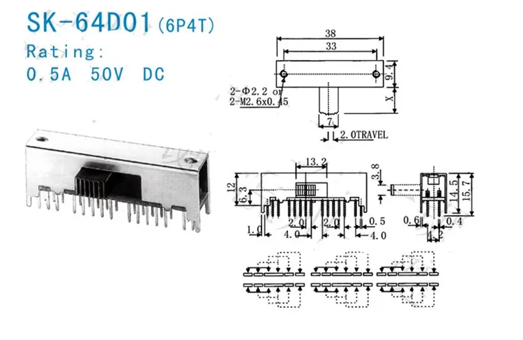 5 шт. x Панель PCB 30 контактный 4 позиционный 6P4T мини скользящий переключатель