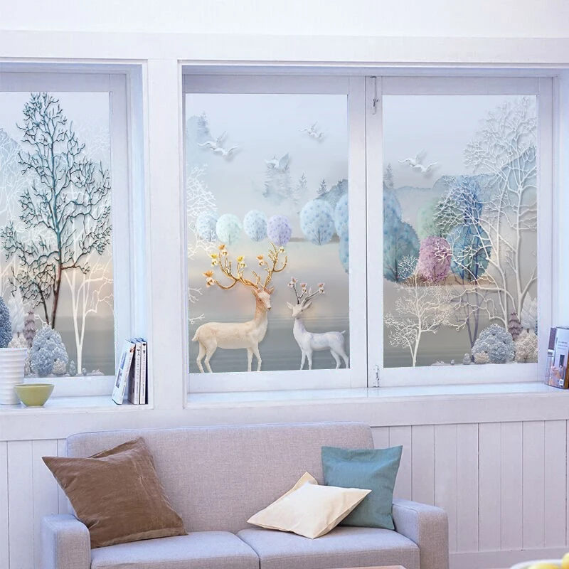 

European style 3D electrostatic window film frosted glass stickers Bathroom Sliding Door paste sun cellophane home decor