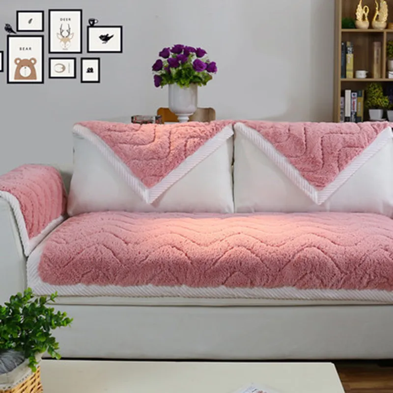 

Winter sofa cushion, simple and modern four seasons universal flannel cushion, short plush sofa cover slip