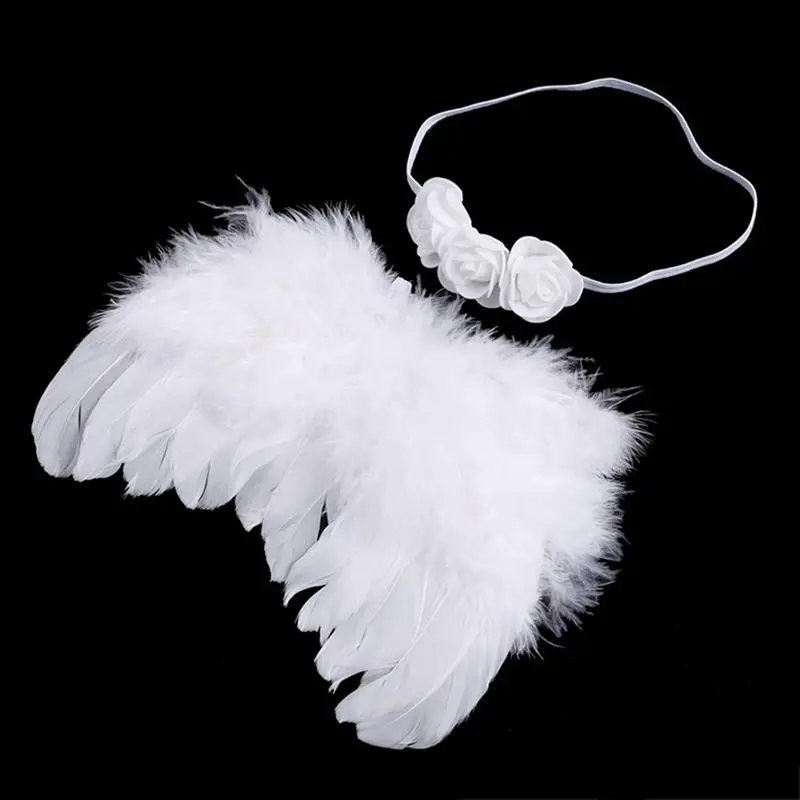 

Baby newborn photo shoot costume angel wings photography post angel feather with flower hair band Bow hair Accessories
