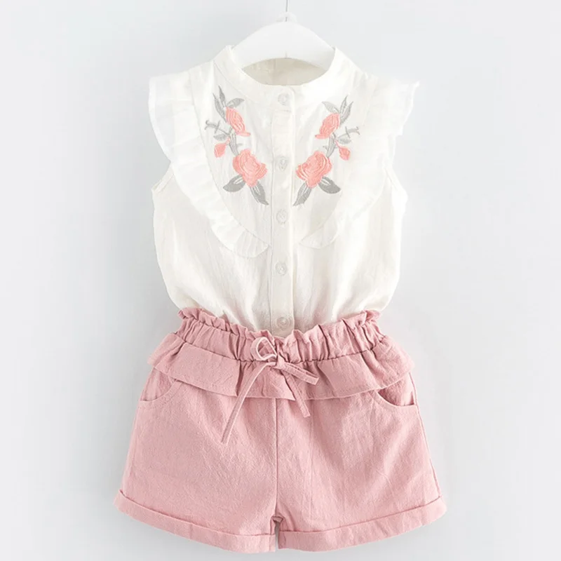 Keelorn/комплекты одежды для девочек; коллекция года; брендовая одежда для маленьких девочек; Детский костюм; Летняя Повседневная синяя футболка с цветами и штаны - Цвет: AZ905