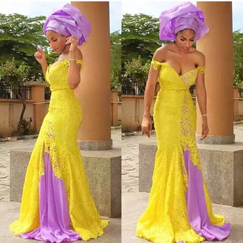 Yellow African Fashion Evening Dresses Long Off Shoulder Mermaid Evening Dress Two-Tone Africa Style Evening Formal Dress Long Yellow African Fashion Evening Dresses Long Off Shoulder Mermaid Evening Dress Two-Tone Africa Style Evening Formal Dress Long