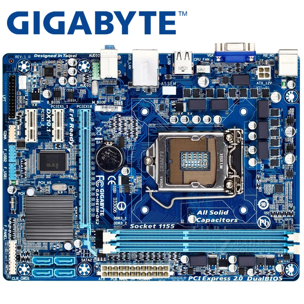 Материнская плата GIGABYTE GA-H61M-DS2 для настольных ПК H61 Socket LGA 1155 i3 i5 i7 DDR3 16G uATX UEFI биос оригинальная H61M-DS2 материнская плата