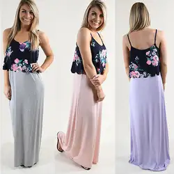 Повседневное Для женщин летние без рукавов Вечеринка Цветочный принт пляжные 3 цвета длинные макси-сарафан платье