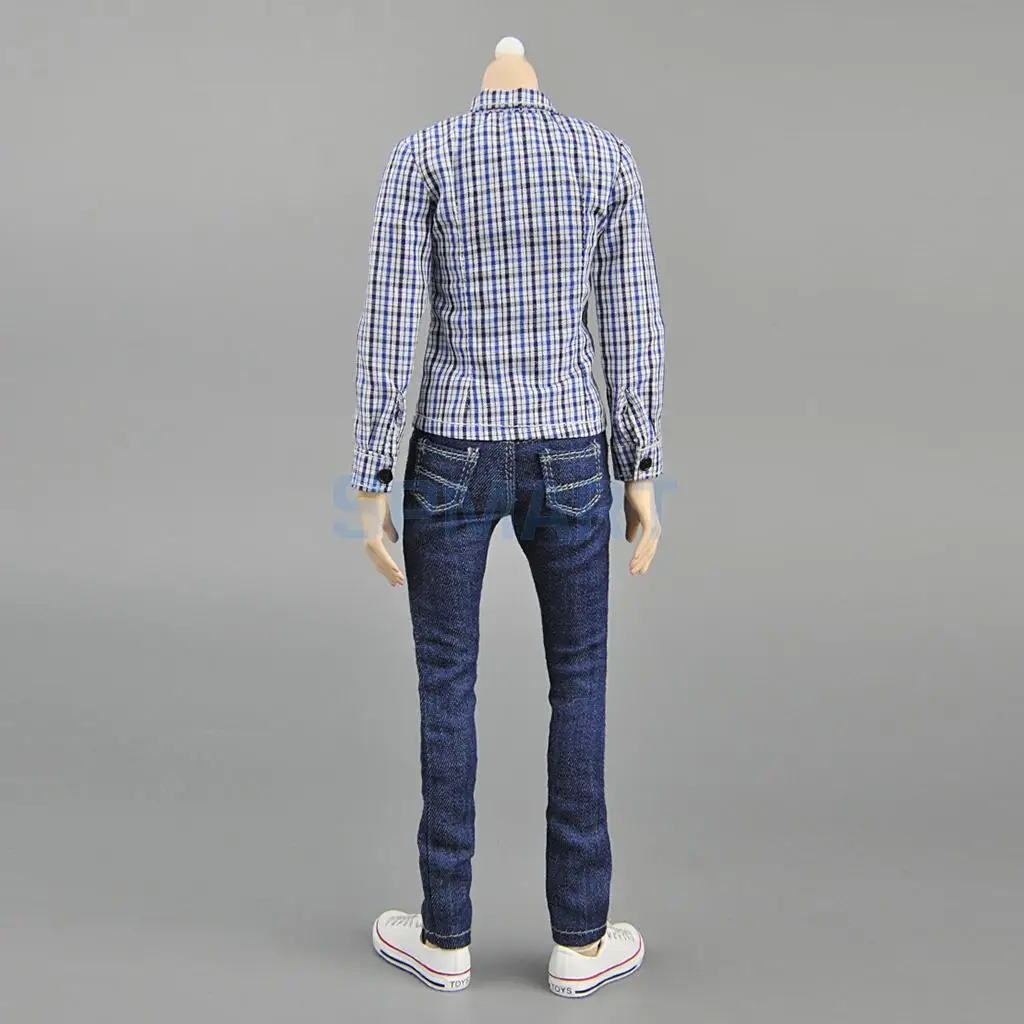 1/6 Scale Female Blue Lattices Shirt &Jeans Women Clothes for 12