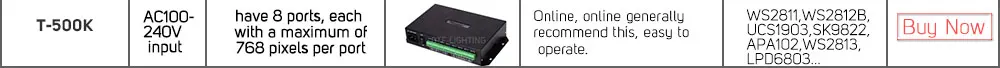 T-500K контроллер RGB полноцветный светодиодный пиксельный модуль контроллер 8 портов Поддержка до 300000 пикселей WS2811 WS2812B