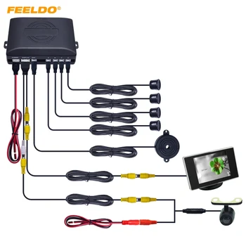 

FEELDO 1Set Car 4-sensor Rearview Parking Sensor Reversing System With 3.5inch Monitor and 16.5mm Camera#CT-2762