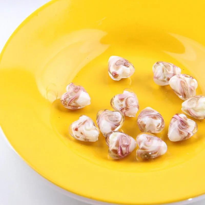 Корейский 12*13 мм Золотая фольга Персиковое сердце серьги кулон стеклянные бусины