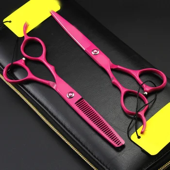 

6.0inch Japan left hand 440C rose red Hairdressing Scissors Cutting Shears Thinning Scissors Barber Hair Scissors