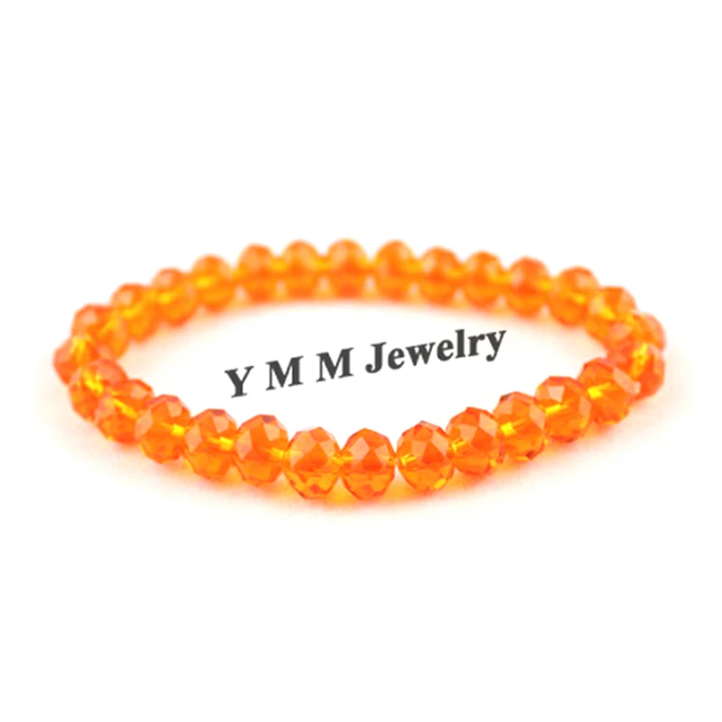 Orange Color 8mm Faceted Crystal Beaded Bracelet For Women Simple
