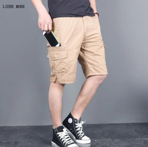 В стиле милитари летние грузовые шорты мужские повседневные мужские шорты Уличная свободная эластичная талия Шорты с множеством карманов большой размер