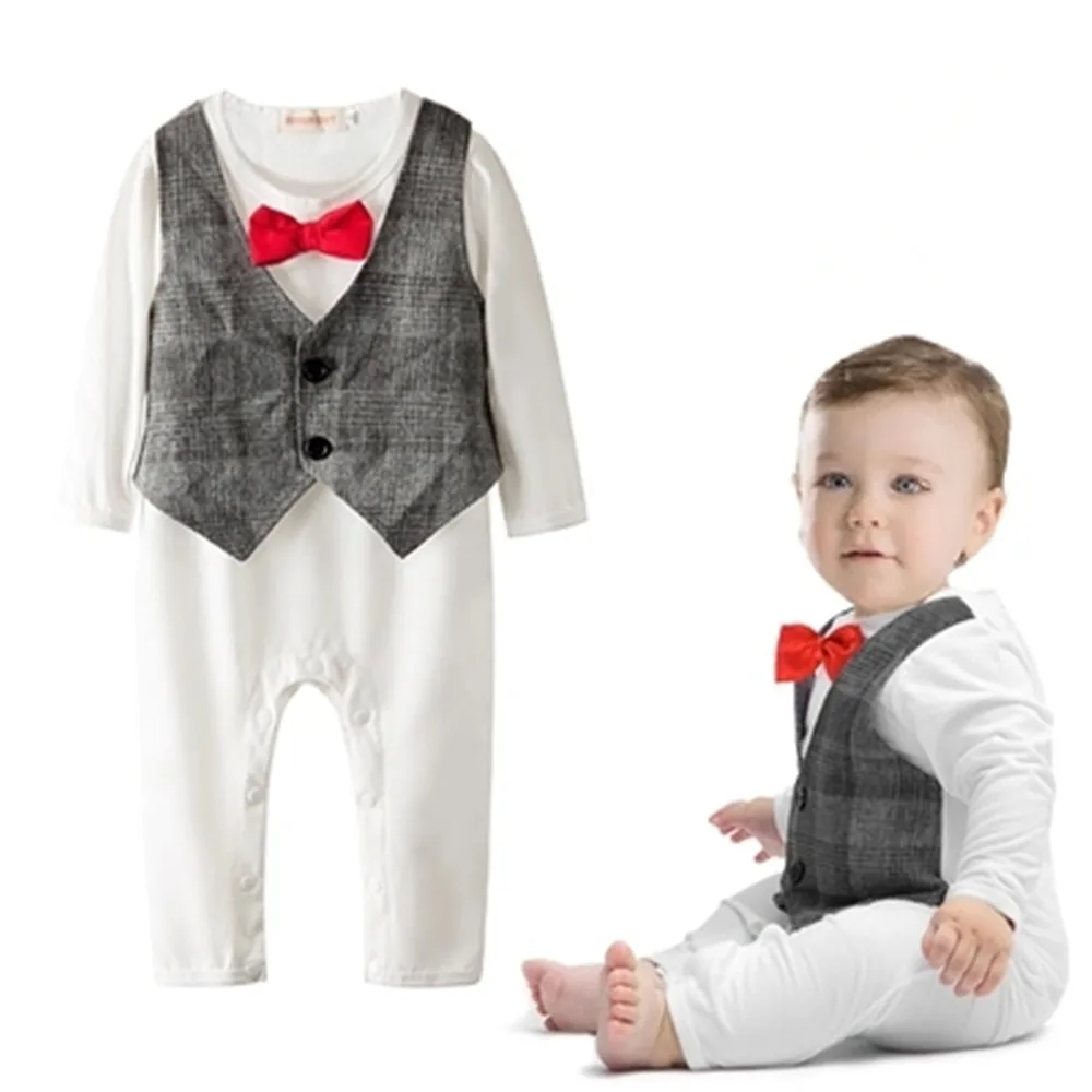 Baby Boys Rompers Gentleman Newborn Infant Long Sleeve Jumpsuit with