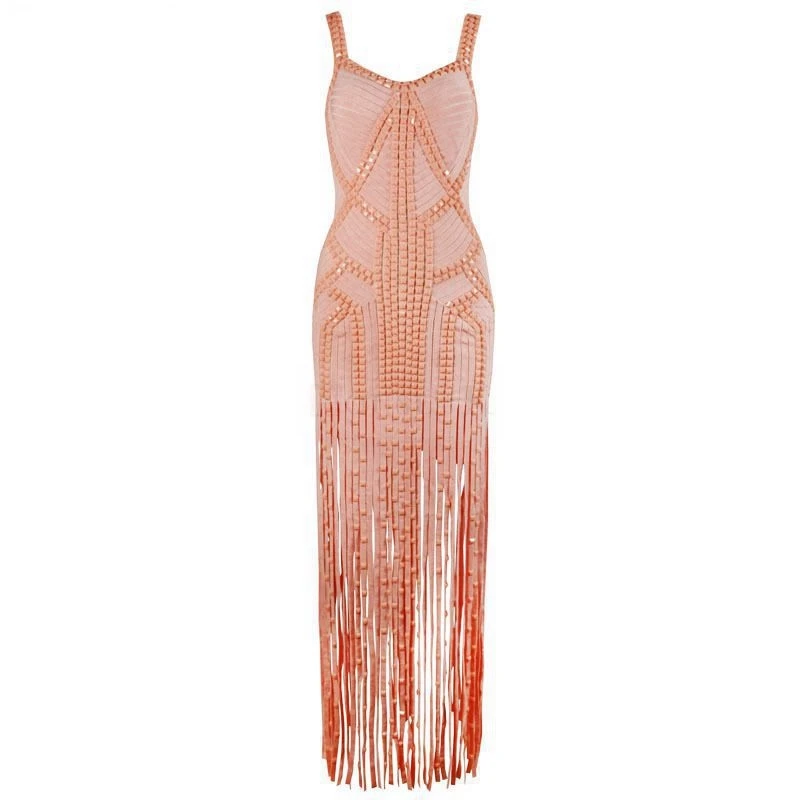 

Pink Black Women Summer Bandage Gowns Luxury Beading Fashion Tassel Sleeveless Sexy Celebrity Vestidosi Party Long Dresses 2018