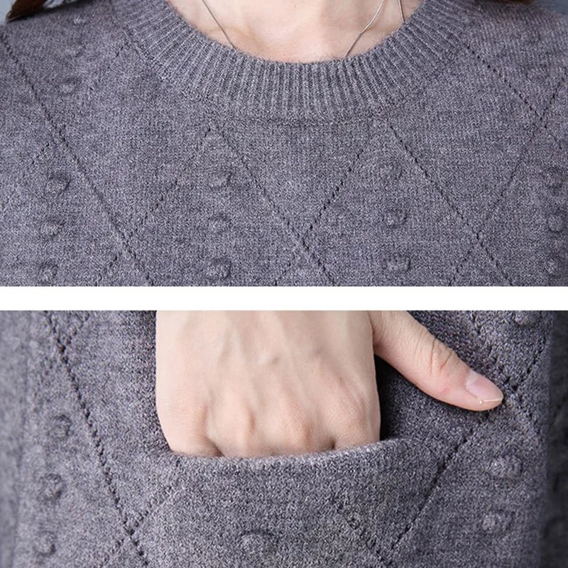 YAGENZ New Autumn Winter Women Sweaters Knit Pullover Solid Color O-neck Long-sleeved Sweaters Fashion Loose Knit Pullover Women