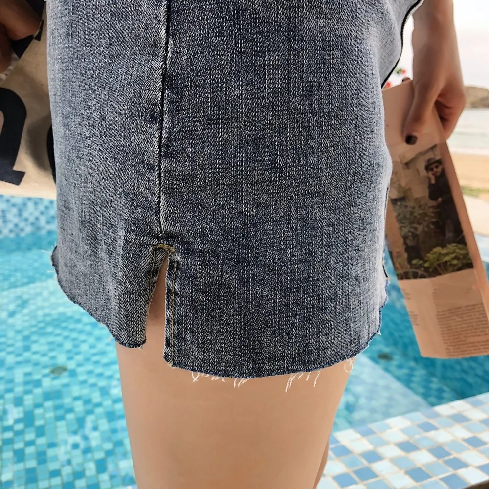 Уличная одежда синяя черная Повседневная мини джинсовая юбка весна лето женская юбка карандаш карманы карман Высокая талия джинсовая юбка