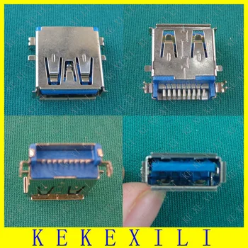 

10pcs/lot laptop usb jack USB 3.0 female jack plug socket connector for asus, DIP 180 degree blue rubber core Free shipping