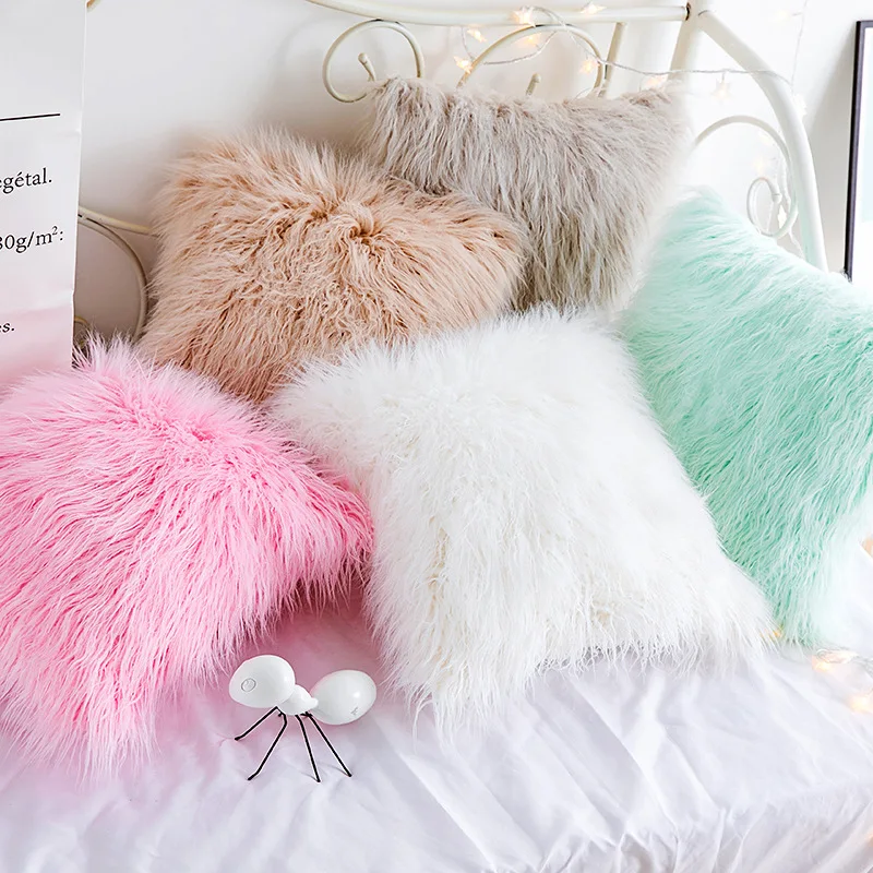 

45x45cm soft fluffy plush fur cushion cover sofa mint green/pink/grey/white/coffee throw pillowcase warm lumbar pillow cover