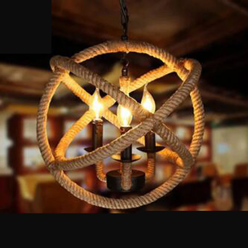 

American country retro industrial style chandeliers restaurant living room study cafe cafe handmade rope lamps led fixture lamps