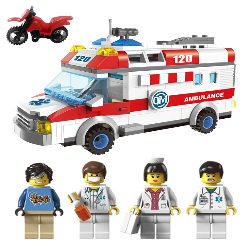 DIY Ambulance Car Toys Model Blocks 328pcs City Compatible Legoing Technic Building Blocks Educational Toy Kids Gift