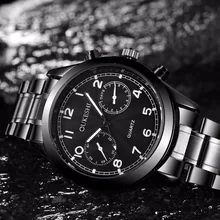 OUKESHI 2017 High Quality Fashion Watch Men Black Stainless Steel Business Casual Quartz Wristwatch Sport Style