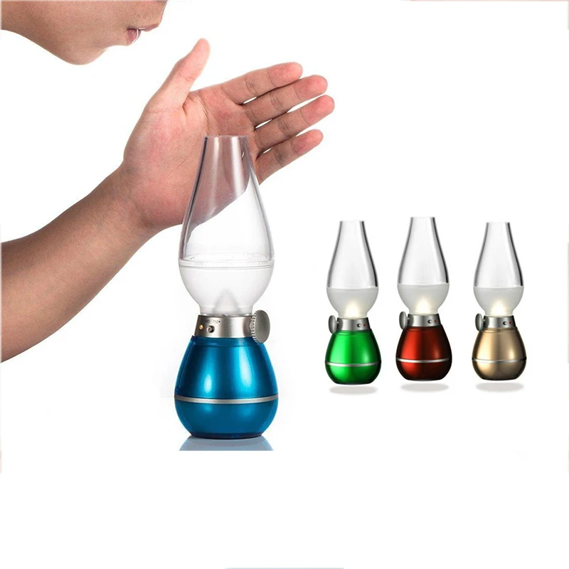 

USB Rechargable LED Blowing Control Kerosene Candle Lamp Retro Style Night Light for home decoration