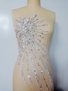 

1pcs 55*30cm pearls applique beads embroidery patches large size big trimming motif for wedding dresses women garment