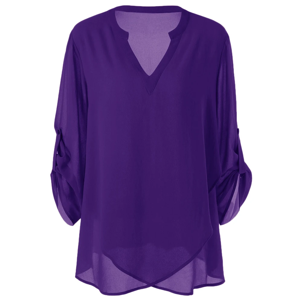 

Lortalen 2019 Autumn Women Chiffon Blouse Plus Size 5XL Split-Neck Adjustable Long Sleeve Shirt Casual Loose Tops Women Clothing