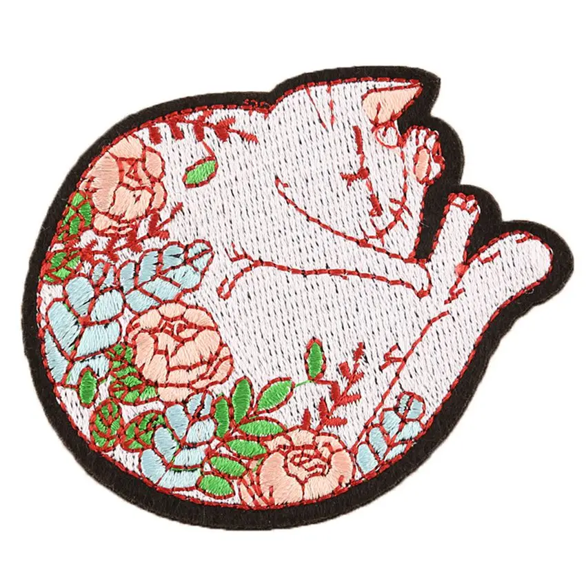 

New Arrival Plants Sleeping Cat Iron On Parches Patch Embroidered Clothes Patches For Clothing Clothes Stickers Garment Apparel