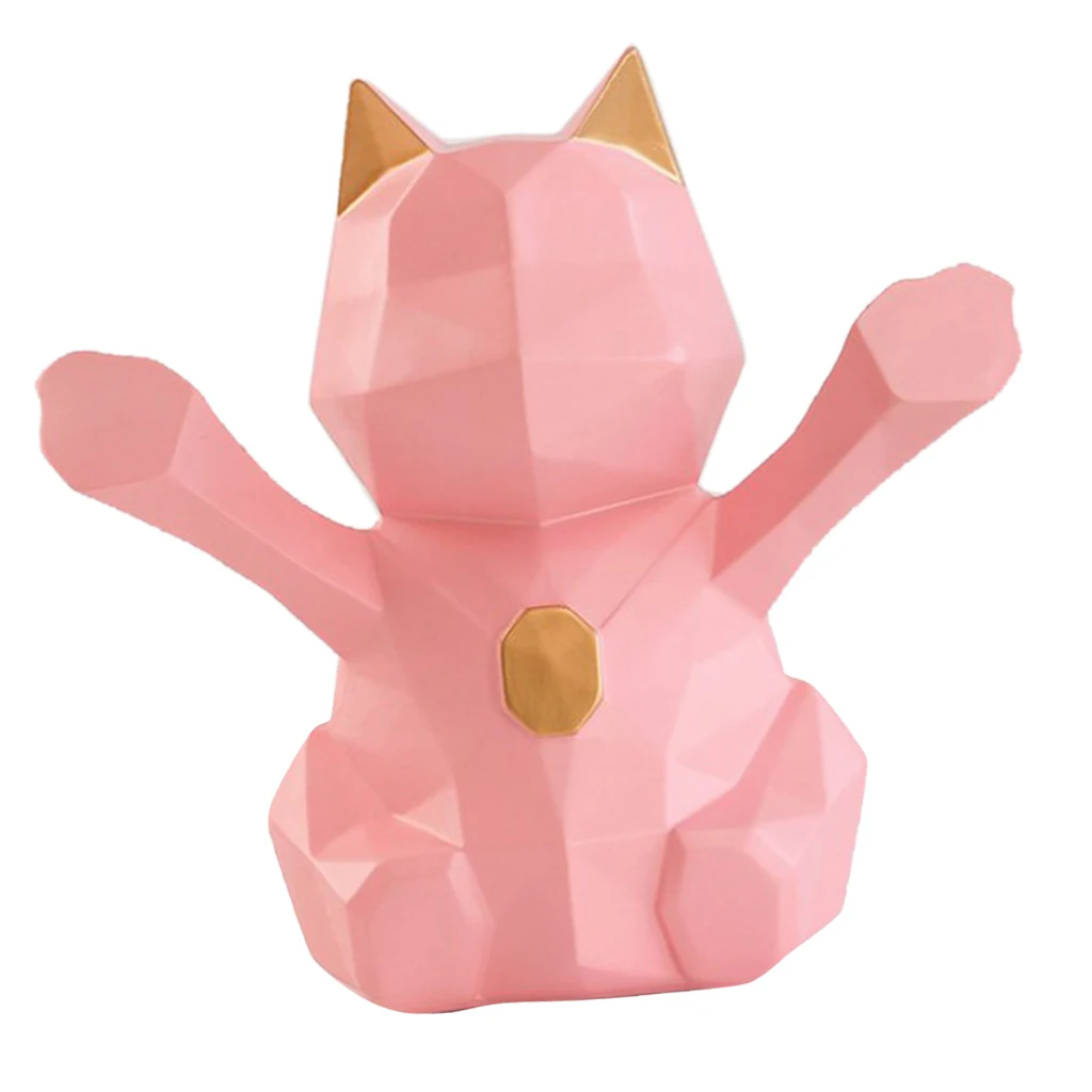 3D Abstract Art Geometric Fortune Lucky Cat Sculpture Resin Animal Statue Figurines Feng Shui Decor