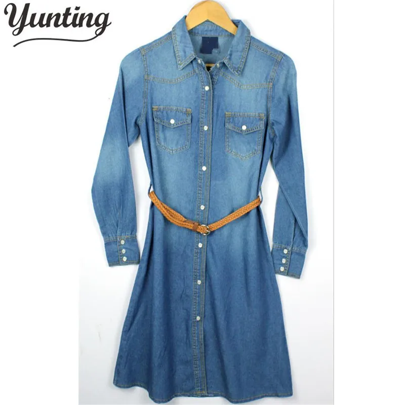 

Autumn New In 2018 European Street Trend Jean Shirt Dress Fashion Demin Dress Tunics Women Free Shipping
