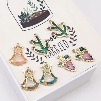 

Summer style 30pcs/lot alloy drop oil cartoon Skirt grape cactus shape metal floating locket charm diy jewelry earring accessory