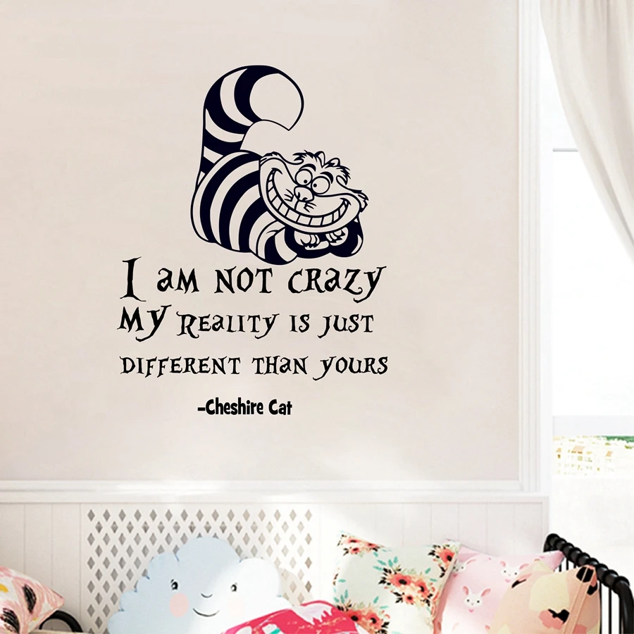 Autocollant Mural Alice Adventure Wonderland Citation De Chat Je Ne Suis Pas Fou Decalcomanies En Vinyle Decoration Murale De Salle Aliexpress