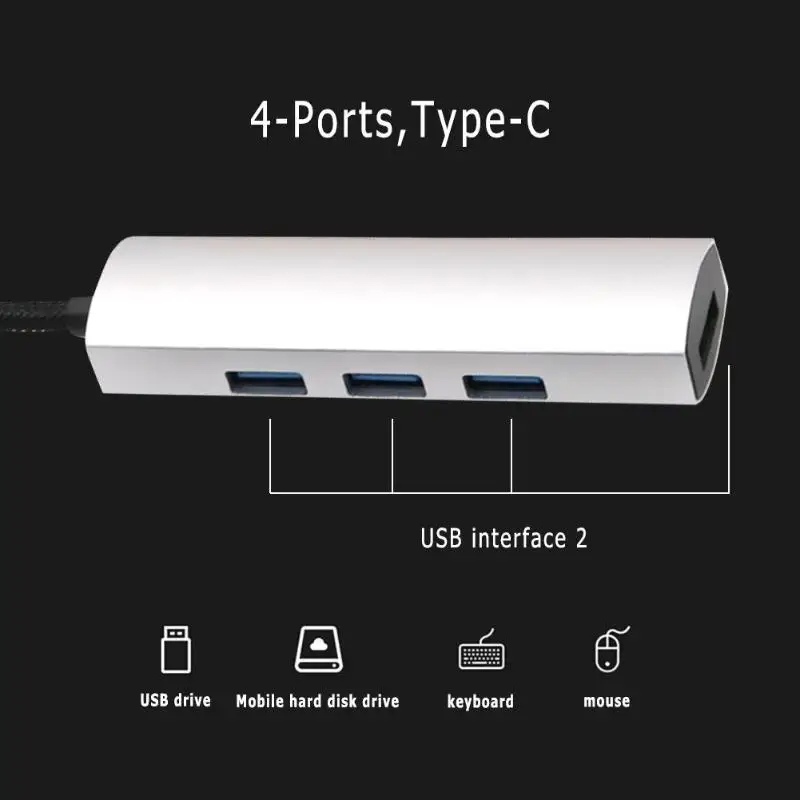 4-Порты Тип-C USB3.0 концентратор 5gbps высокой Скорость переходник-разветвитель для ПК