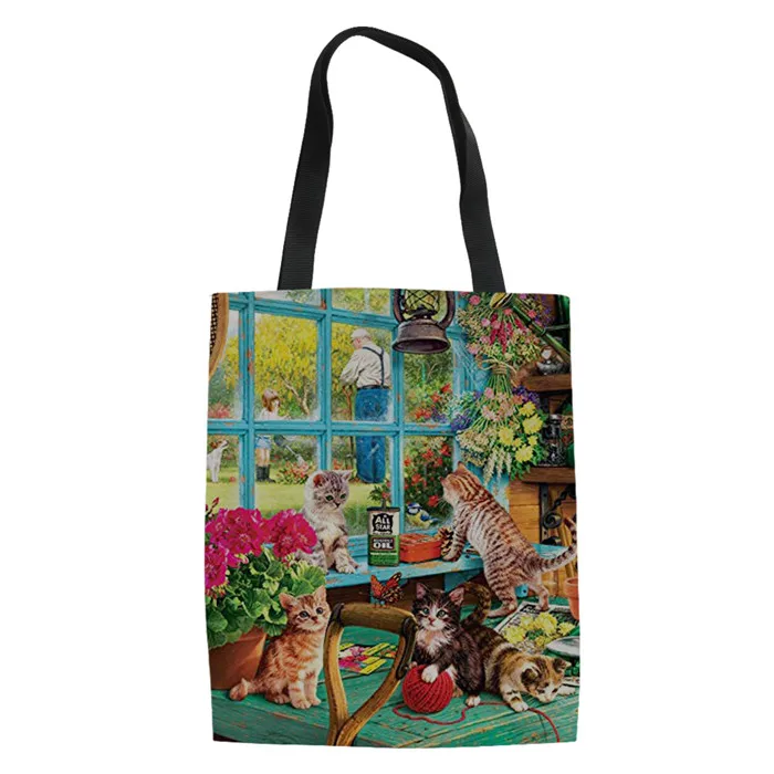 FORUDESIGNS/Женская Холщовая Сумка-тоут с масляной росписью для кошек, многоразовая сумка для покупок, сумка на одно плечо для шоппинга, Bolsas de tela - Цвет: Y4350Z22