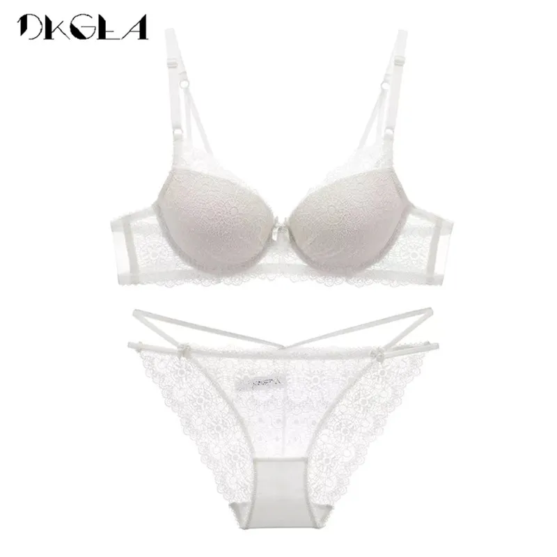 Super Gather Fashion Black Underwear Women Bra Set Push Up Brassiere Cotton Thick Deep V Sexy Bras Lace Lingerie Sets Embroidery cute underwear sets Bra & Brief Sets