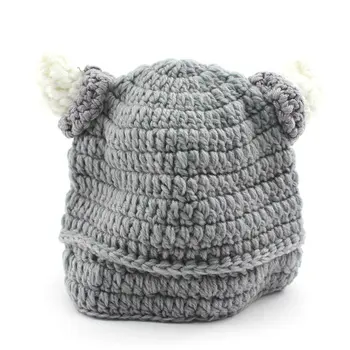 

Cool!Gray Color Bull Horn Design Cute Baby Kids Infant Crochet Hat Knit Newborn Beanie Photograph Pro