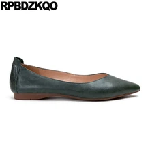 Обувь известных марок Китайский воловья кожа надевать женщин женский пол настоящая Остроконечные плоские Настоящая зеленый дам Размер 34 гулять пешком удобный фитнес отправка капель весенняя осень Мода последние