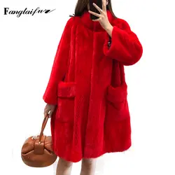 Fang Tai Fur 2019 Женская импортная бархатная норковая шуба воротник-стойка карманная потеря норковая шуба женская X-Long настоящая норковая шуба