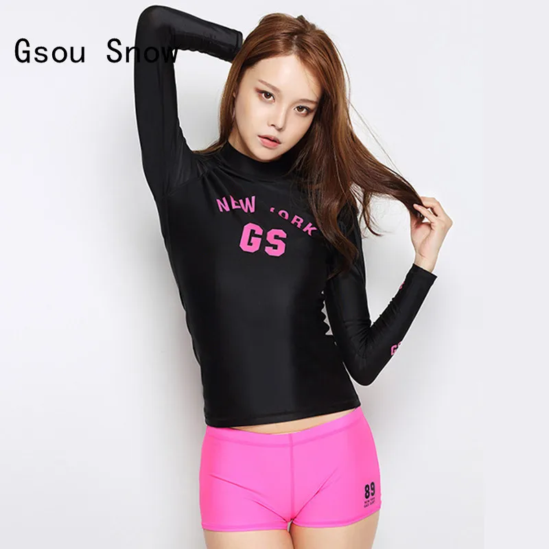 

2017 Gsou Snow Women's Long Sleeve Wetsuit Surfing Quick Dry Sport Wear Swimsuit Two Piece Beach Sunscreen Diving Suit Swimwear