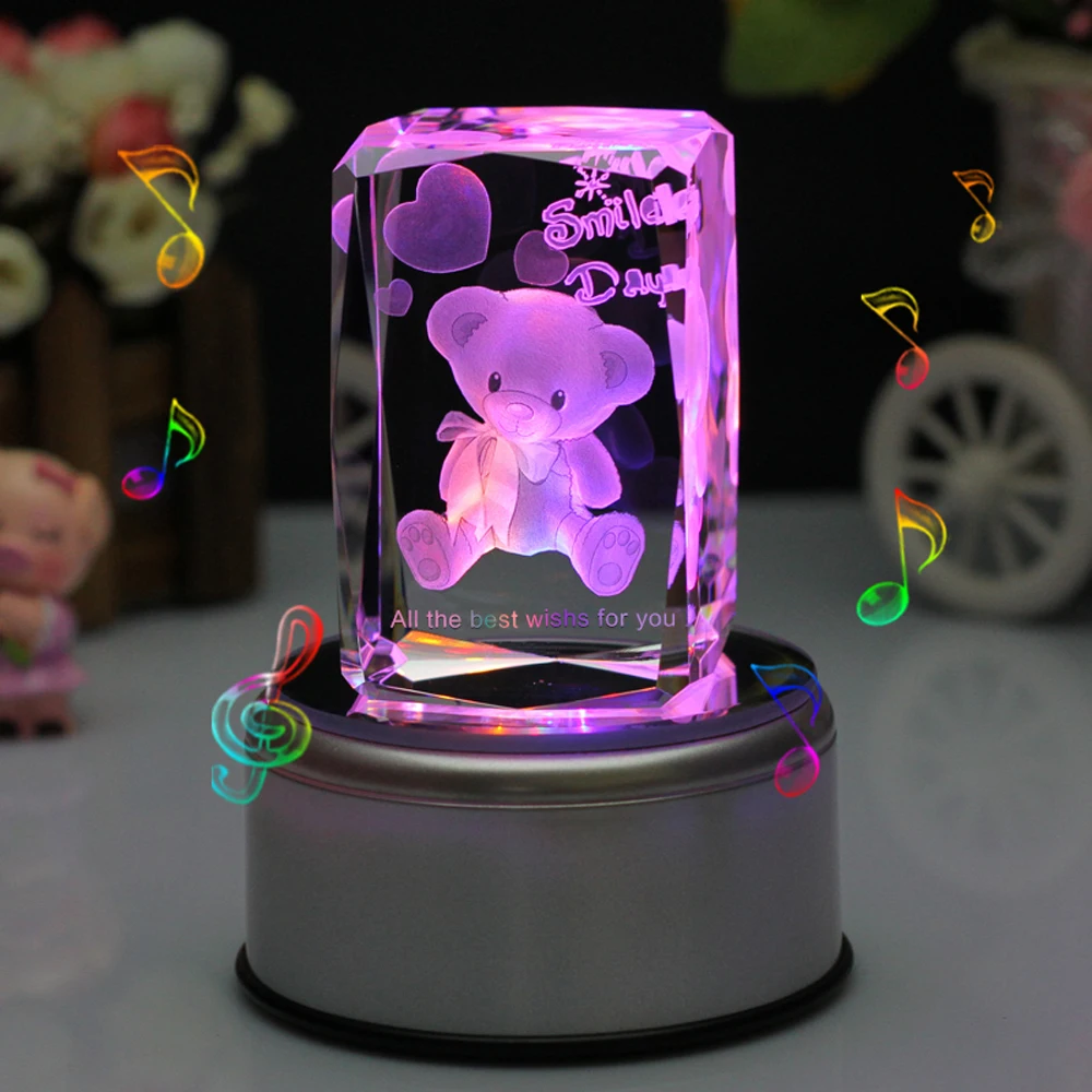 Colorful Crystal Music Box Home Decoration Luminous Rotating Musical