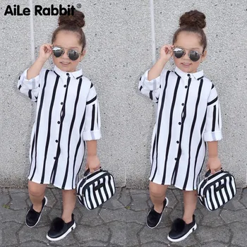 

Aile Rabbit 2019 New Casual Long Sleeve Buttons Shirt Dresses Striped Girls Kids Dress Clothes 1-6Y