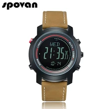 SPOVAN Men’s Watch with Genuine Leather Band, Sport Watches Wristwatch Compass/Pacer/Waterproof/LED Backlight MG01b